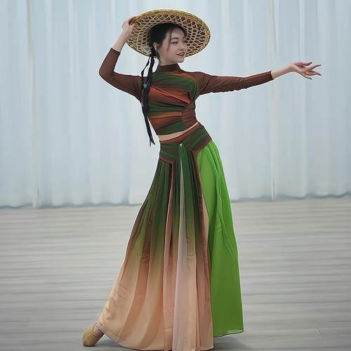 茶韵如舞半高领纱衣大摆裙古典舞