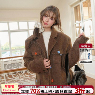 CLOUDSEASON图书馆彩扣毛呢外套 加厚外套女春秋款小个子高级感