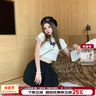 CLOUDSEASON花苞裙裤小众黑色半身裙女夏季新小个子气质休闲百搭