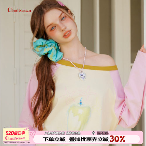 CLOUDSEASON流泪苹果长袖t恤女2026新款t恤上衣女长袖上衣女