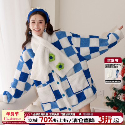 CLOUDSEASON棋盘格外套 冬季新款毛呢外套设计感小众上衣套装