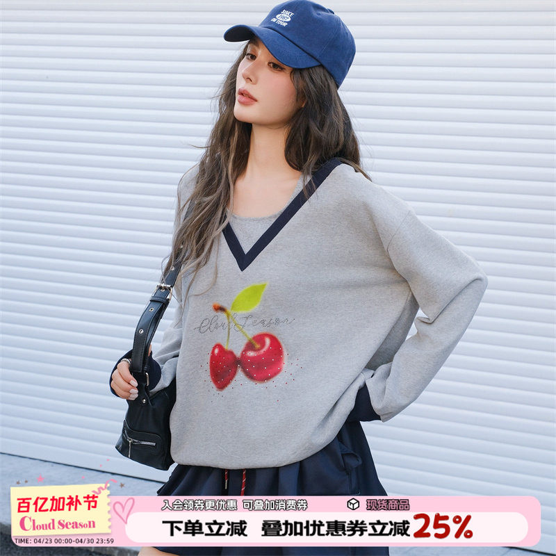CLOUDSEASON樱桃挂脖卫衣 2026春季卫衣女春秋卫衣外套设计感小众