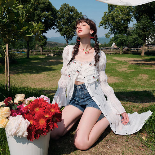 CLOUDSEASON蕾丝樱桃长开衫