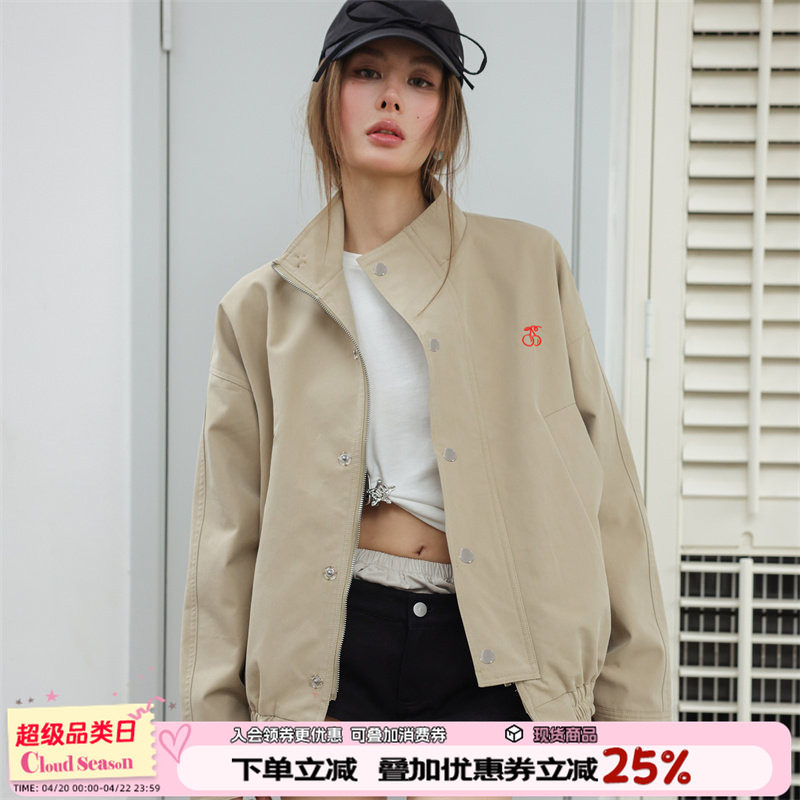 CLOUDSEASON立领外套卡其色拉链上衣女2026春秋外套女气质高级感