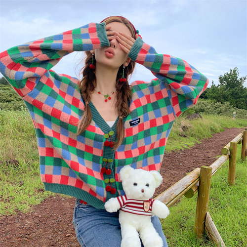 格子针织外套CLOUDSEASON开衫