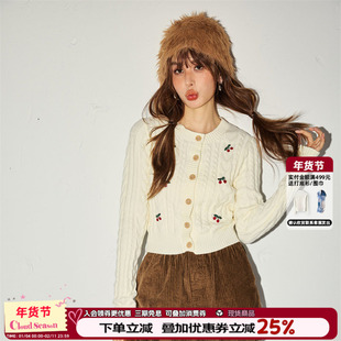 CLOUDSEASON樱桃针织开衫外套女新款春秋百搭法式小个子短款上衣