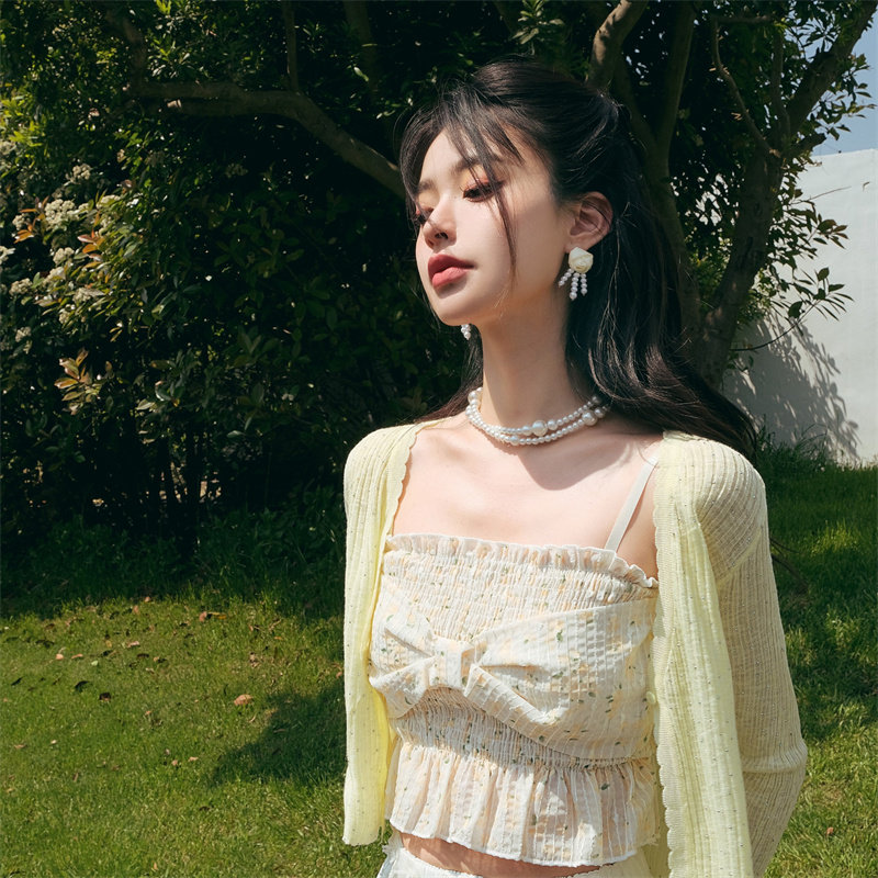 CLOUDSEASON立体蝴蝶结吊带两件套防晒开衫外套吊带背心套装