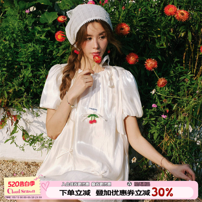 CLOUDSEASON连衣裙子女2026新款夏缎面连衣裙小个子白色连衣裙