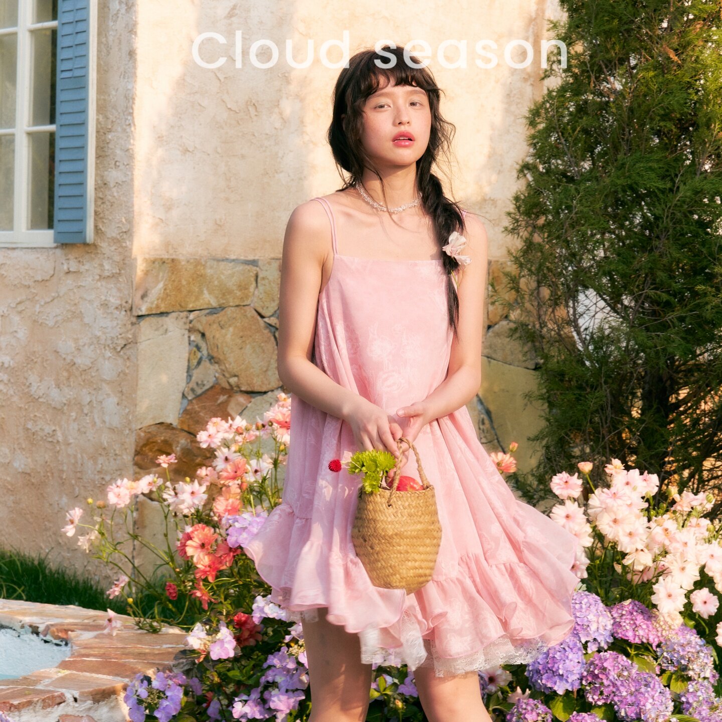 CLOUDSEASON粉芍药花边连衣裙