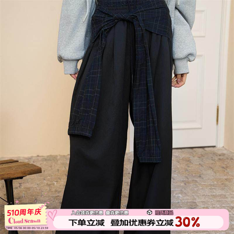 CLOUDSEASON绑带拼接窄版阔腿裤女2026新款春秋款小个子高级感