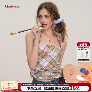 CLOUDSEASON仲夏格纹吊带背心女2025新款上衣设计感小众女