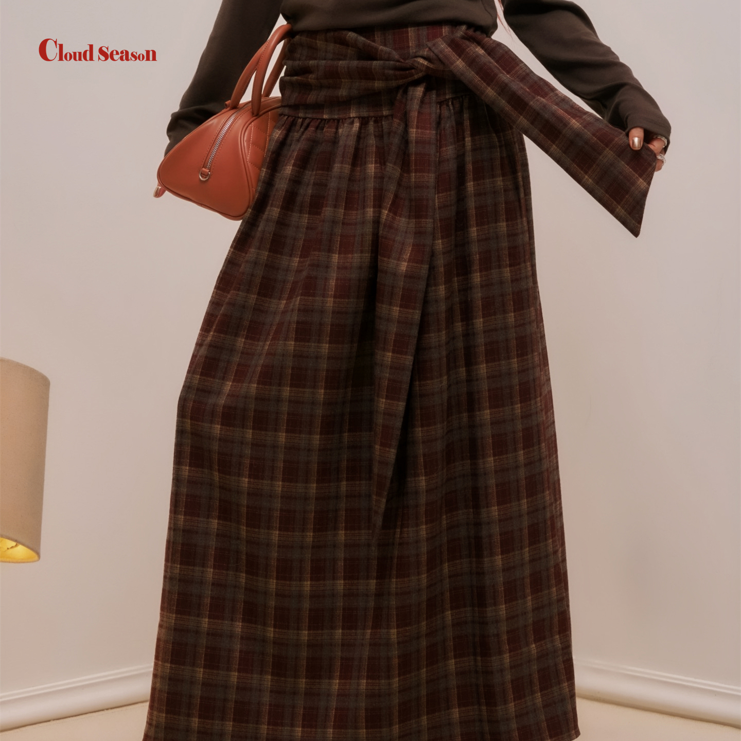 CLOUDSEASON浆果梦格子半裙格纹法式复古拼接半身裙2025秋冬新款