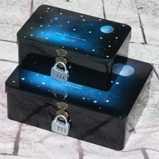 大号收纳盒带锁铁盒大尺寸有盖锁盒 化妆品整理箱 密码锁盒