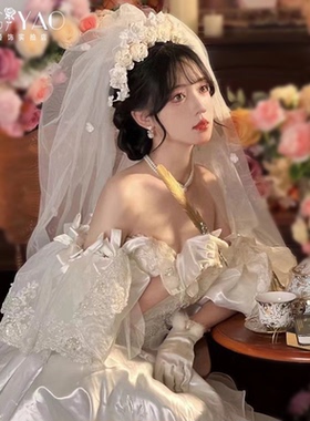 新娘复古花包韩式蓬蓬港风仙女头纱婚纱礼服影楼拍照配饰跟妆头纱