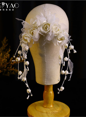 森系仙美手工花朵头饰发箍新娘跟妆旅拍写真发饰演出礼服造型头饰