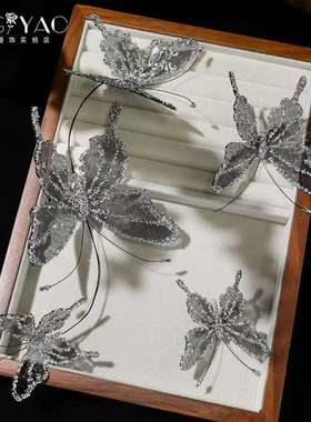 高级感重工黑色闪亮蝴蝶发夹头饰套装小众设计感晨袍跟妆造型配饰