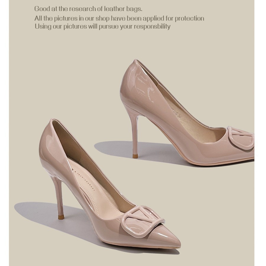 918-192A  气质百搭V扣尖头细跟高跟鞋女2024年新款漆皮 9CM