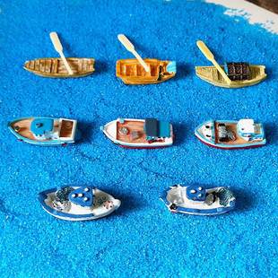 迷你小船渔船游轮汽艇海洋水族造景微景观树脂装 饰材料小摆件好