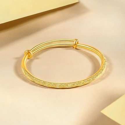 玖凤祥999足金戒指金包银 黄金满天星活口推拉手镯经典款式送妈妈