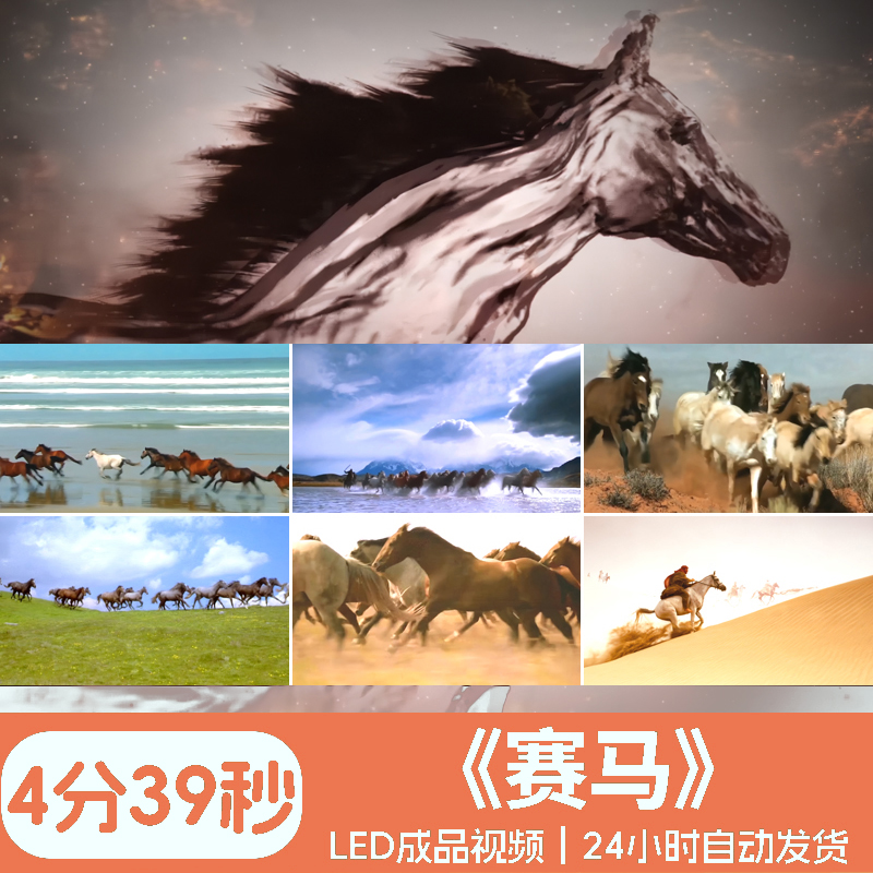 二胡独奏水墨万马奔腾赛马舞台LED大屏VJ视频素材