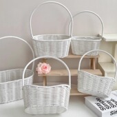 七夕情人节白色编织手提花篮花束插花篮花店花艺鲜花包装 盒手提盒