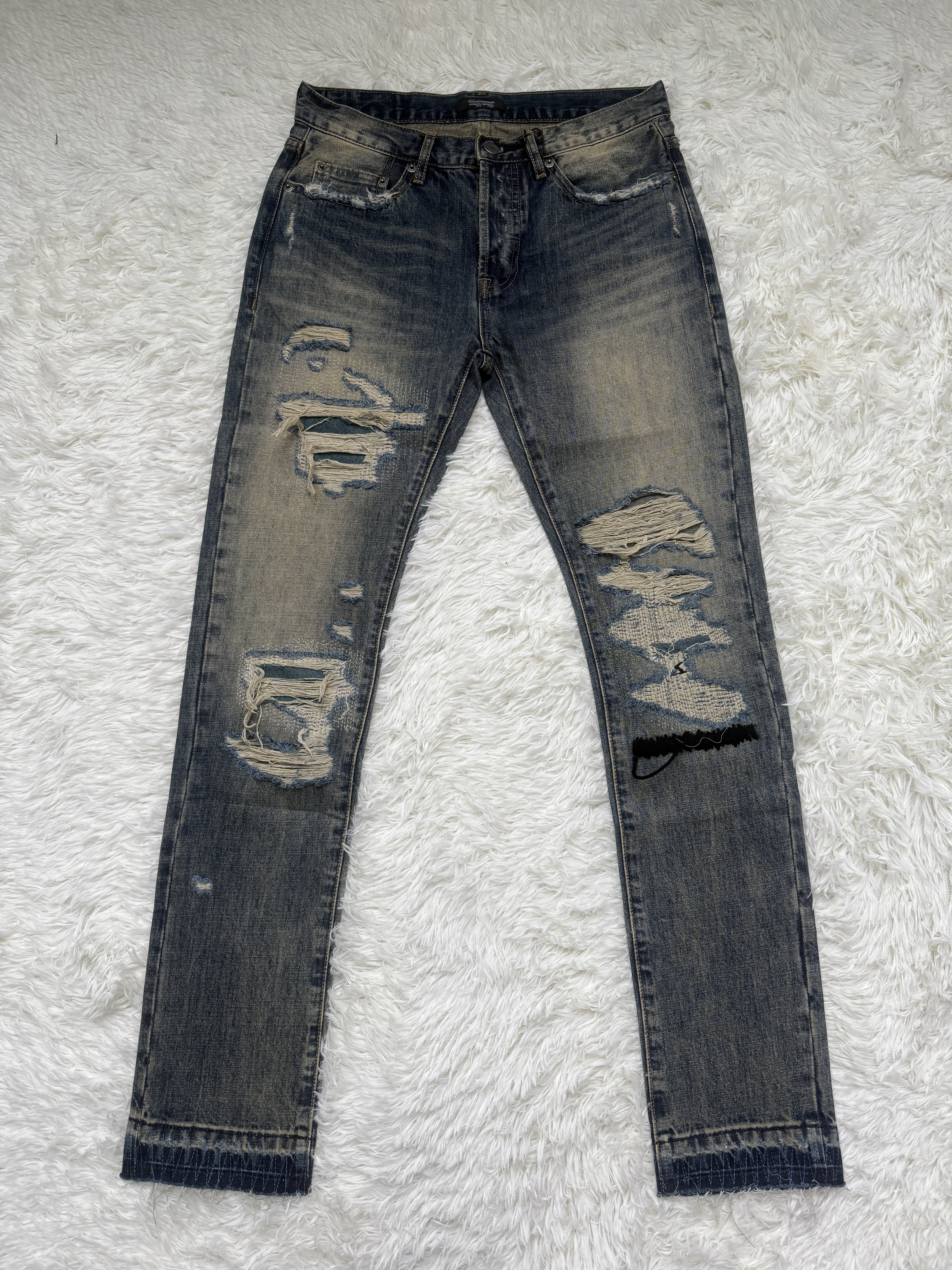 thumbnail for Exclusive Self-Produced Ss10 Non-Undercover68 Black Thread Distressed Jeans Black Yarn Denim