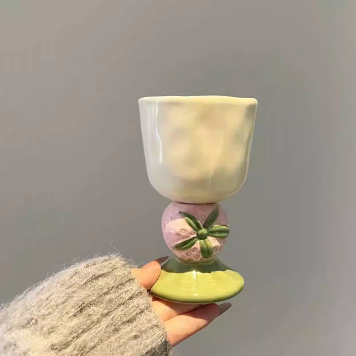 草莓高脚杯高档精致水果陶瓷杯