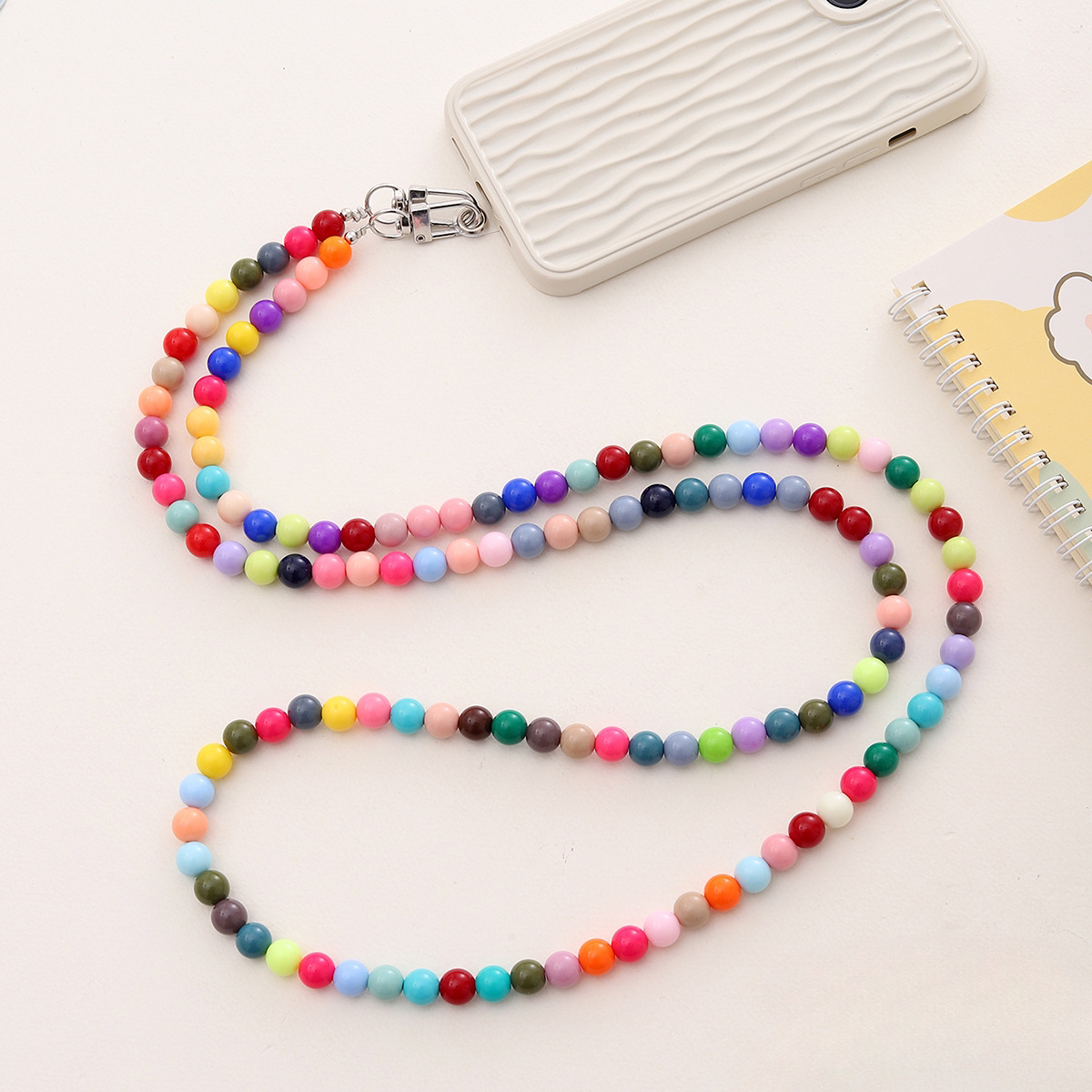 彩虹手机挂链长斜跨亚克圆珠字母手机防丢链卡扣手机挂龙虾万能扣