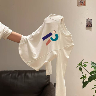 内搭纯棉上衣 T恤设计感鱼骨修身 磨毛打底衫 女春秋冬白色正肩长袖