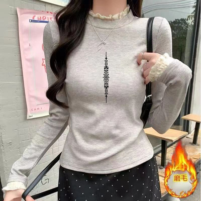 半高领磨毛长袖T恤女秋冬温柔