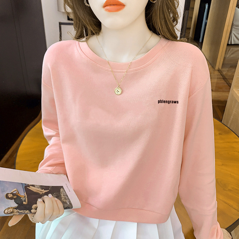 圆领短款卫衣女小个子加绒加厚外套学院风宽松字母印花长袖上衣潮