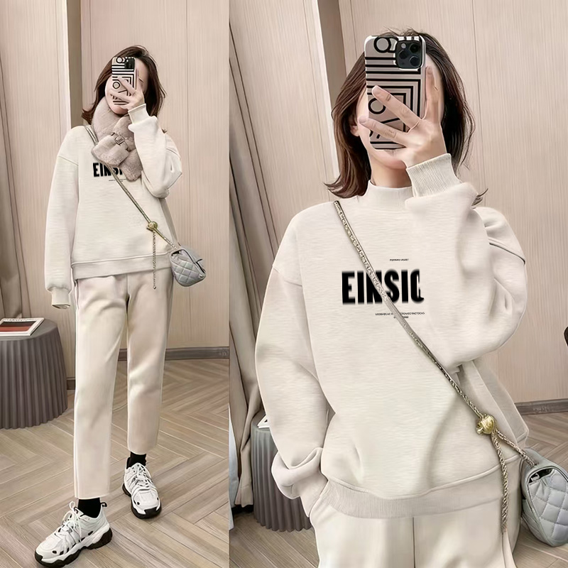 半高领加绒卫衣女秋冬季2025新款