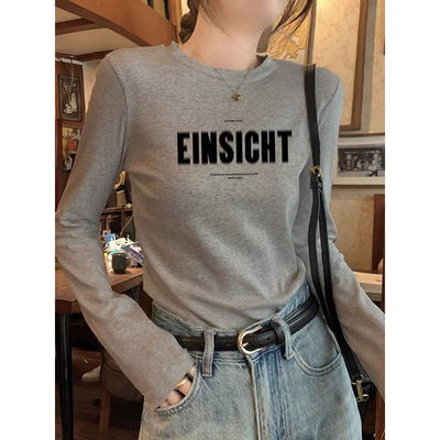 纯棉长袖打底衫女宽松圆领T恤