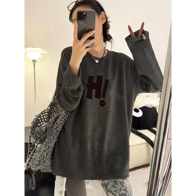 高级感宽松长袖T恤女遮屁股德绒