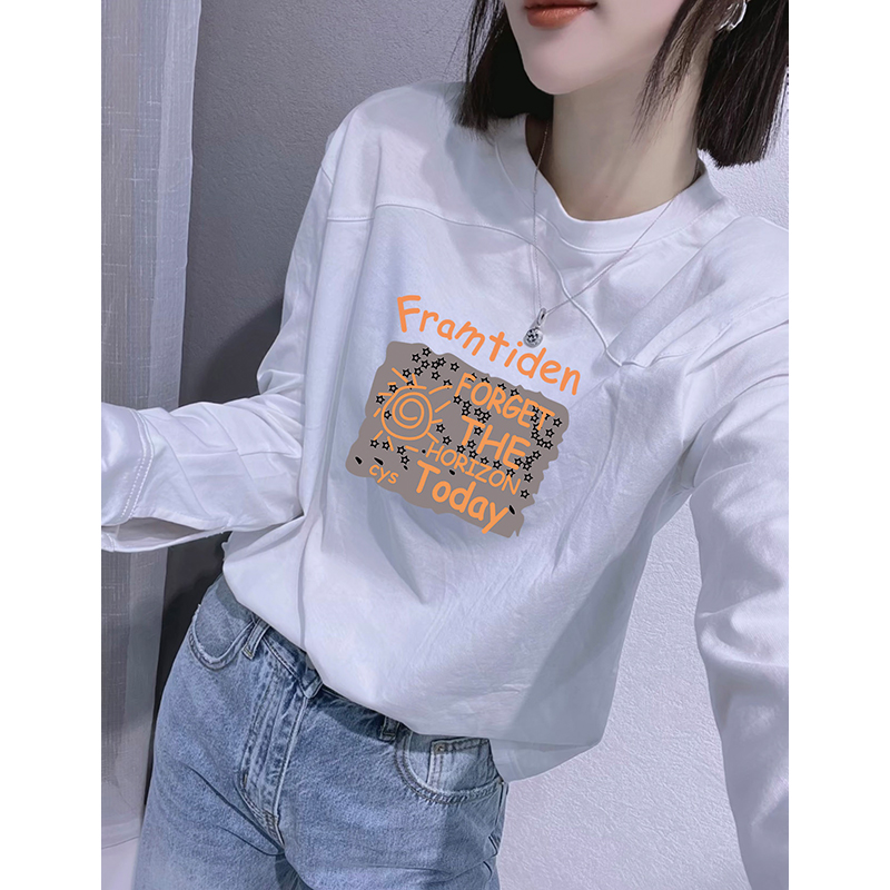 早秋白色长袖t恤女叠穿磨毛内搭