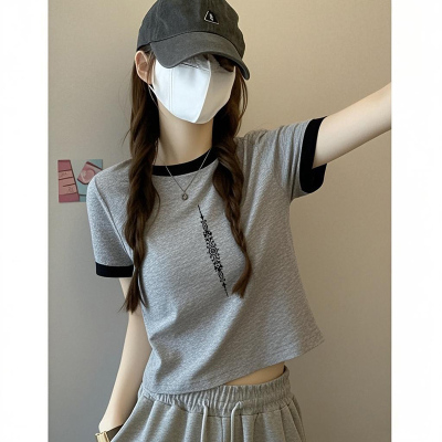 学院风修身内搭圆领短款上衣女夏