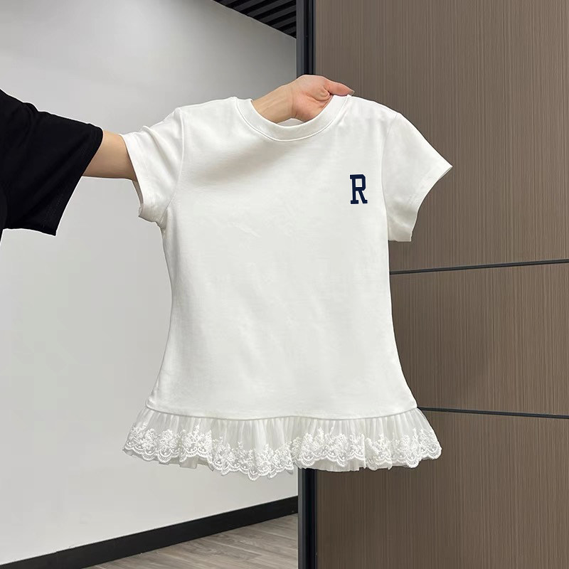 甜辣妹蕾丝花边纯棉短袖t恤女装图片