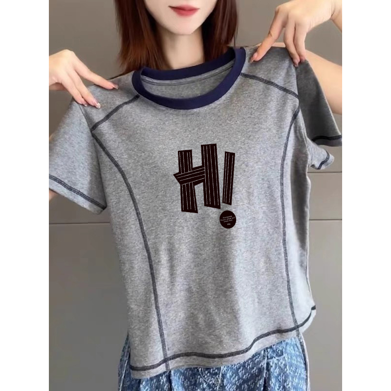 设计感小众撞色拼接短袖T恤女
