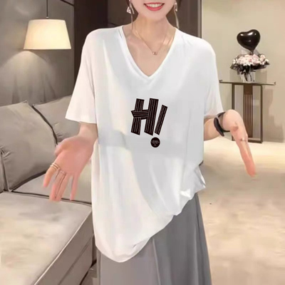 欧货大版中长款短袖T恤女纯棉