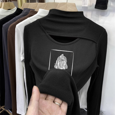 设计感小众破洞半高领打底衫女秋