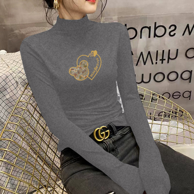 修身长袖上衣磨毛半高领打底衫女