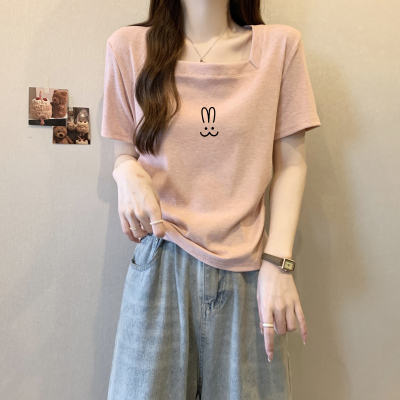 方领正肩短袖t恤女ins潮2025新款