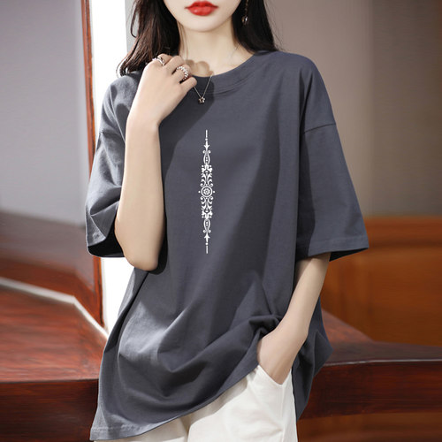 欧货宽松显瘦半袖灰色上衣女夏