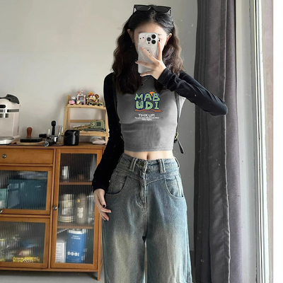 秋冬磨毛加厚T恤女长袖设计感