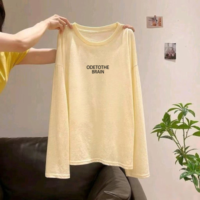 多巴胺黄色圆领防晒罩衫长袖T恤