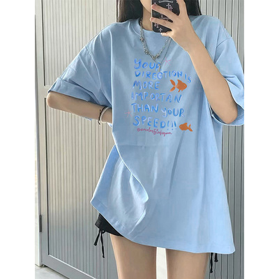 休闲百搭中长款短袖T恤女