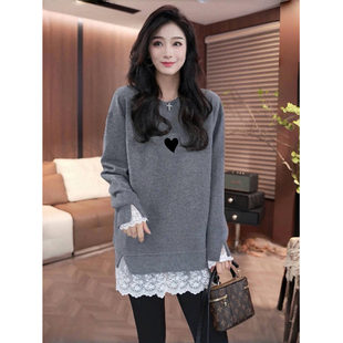 假两件长袖T恤女春秋冬宽松内搭中长款保暖上衣加厚款德绒打底衫