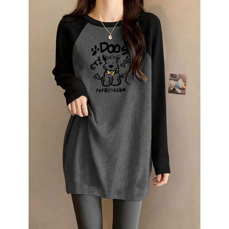 中长款长袖t恤女装秋冬圆领卫衣