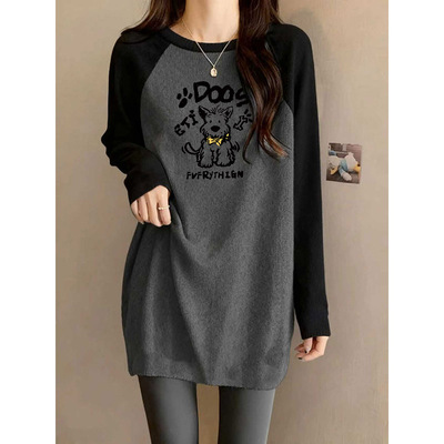 中长款长袖t恤女装秋冬圆领卫衣