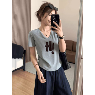 纯欲辣妹褶皱收腰显瘦短袖 上衣夏 T恤女正肩内搭设计感打底衫 短款